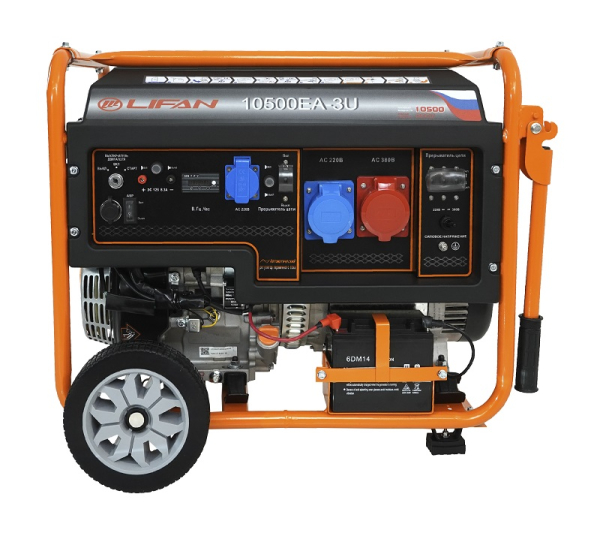 Бензиновый генератор Lifan 10500EA-3U с датчиком моточасов (с мощн без огранич при 1-но и 3-х фазном режиме) передвижной фото